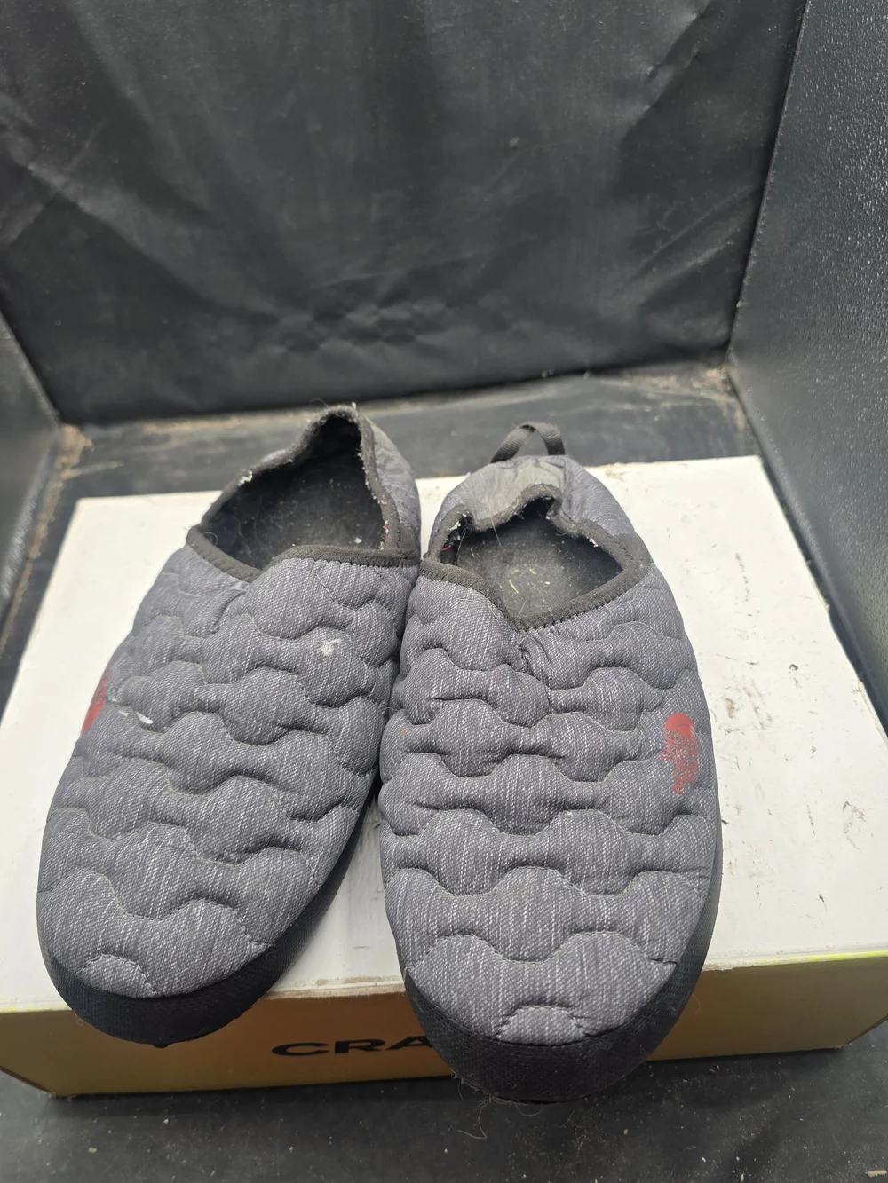 The North Face Gray Quilted Slip-On Slippers with Red Logo